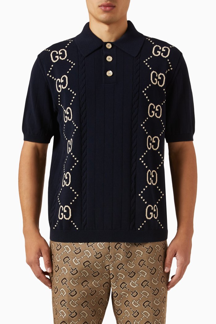 

GG Polo Shirt in Cotton Knit, Blue