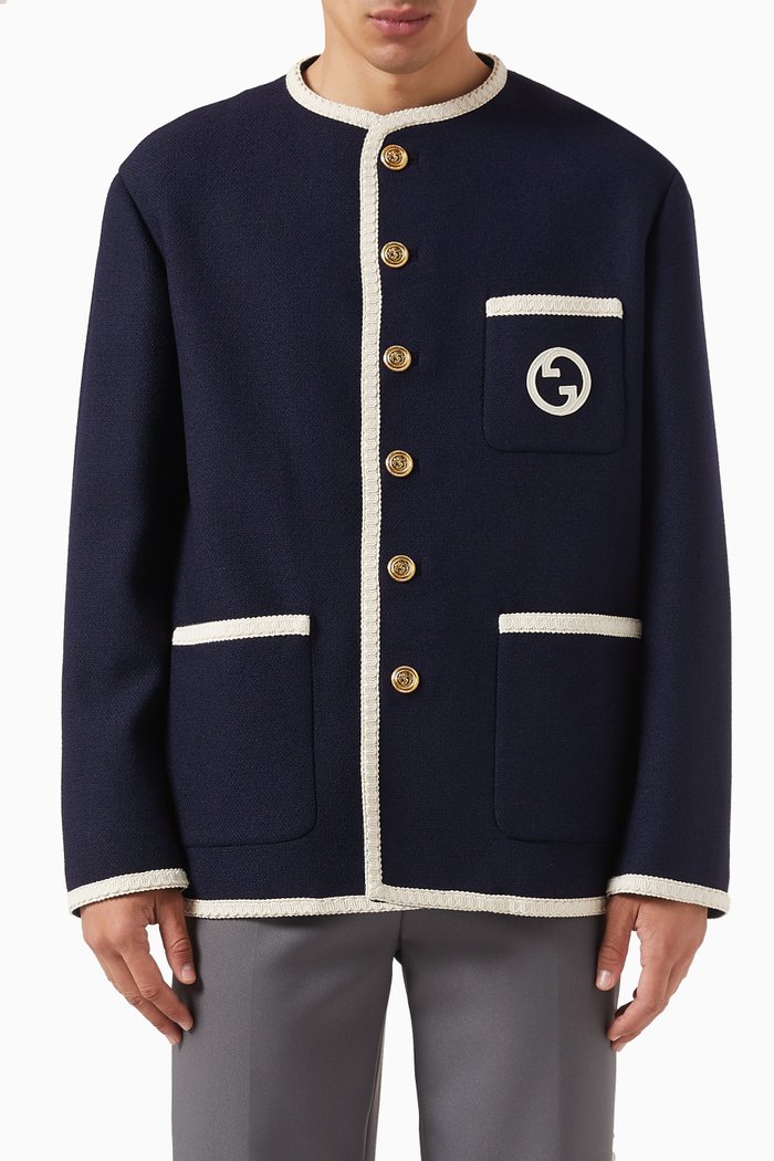 

Retro Embroidered Jacket in Tweed, Blue