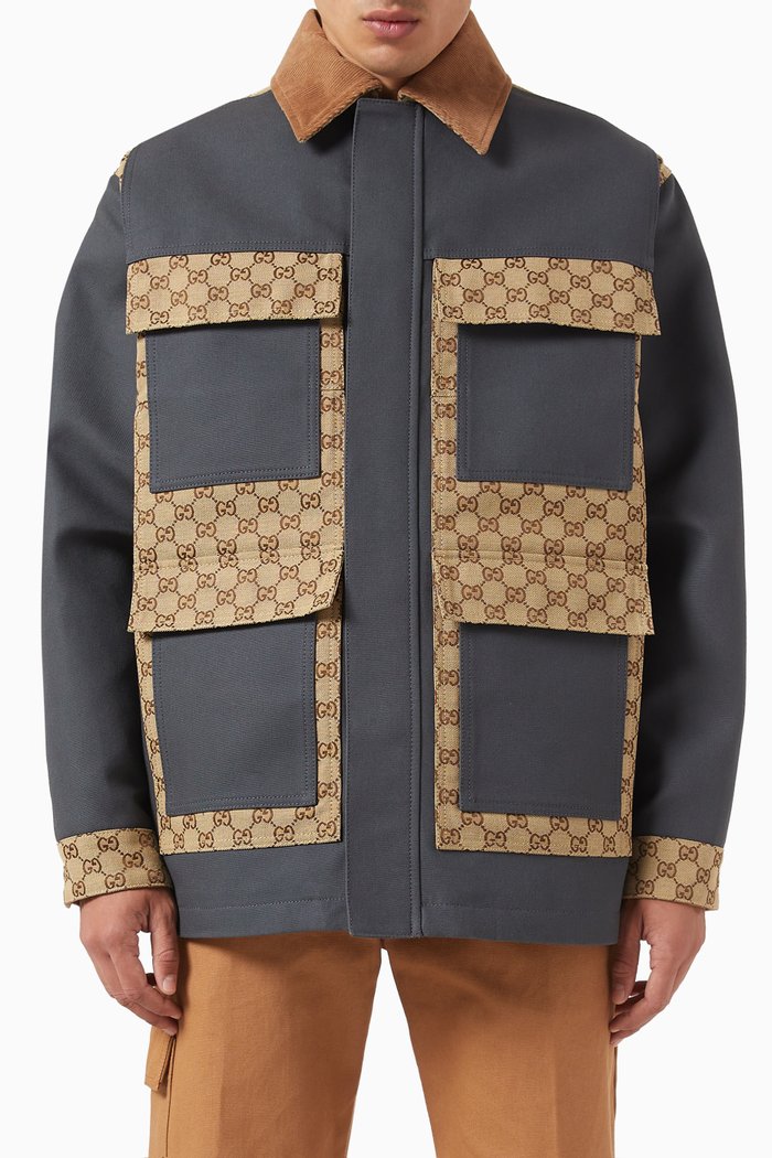 

GG Supreme Oversized Jacket in Cotton-canvas, Grey