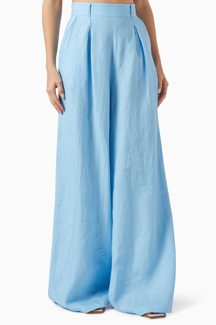 

Pepper High-rise Wide-leg Pants in Linen, Blue