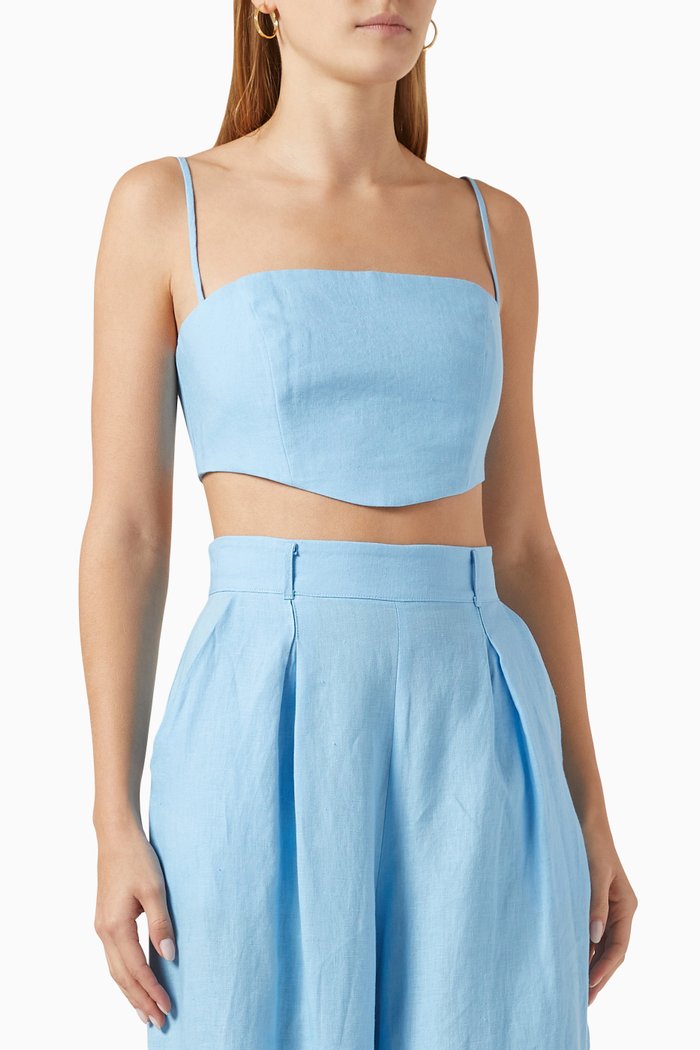 Pepper Crop Top in Linen, Blue