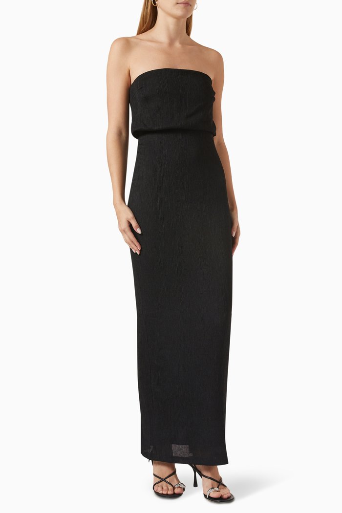 

Tucker Column Maxi Dress in Crinkle-knit, Black