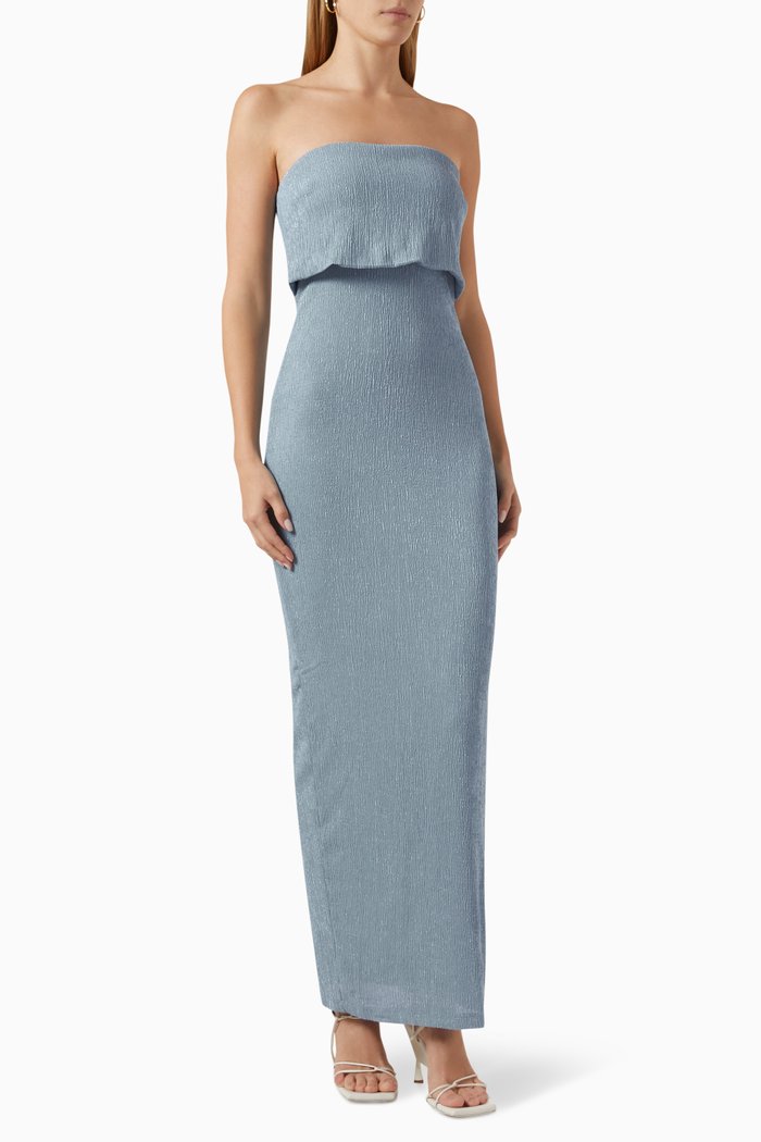 

Tucker Column Maxi Dress in Crinkle-knit, Blue