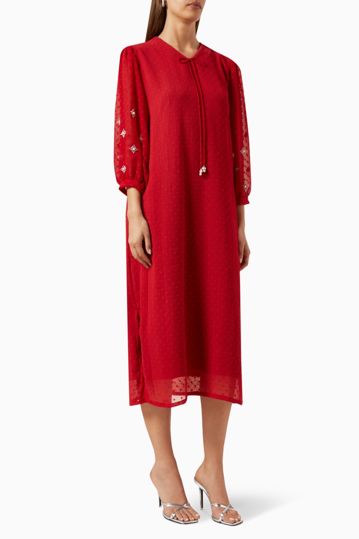 

Rosie Straight Maxi Dress in Chiffon, Red
