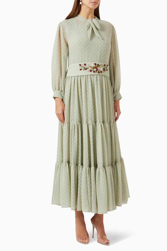

Rosalia Gathered Maxi Dress in Chiffon, Green