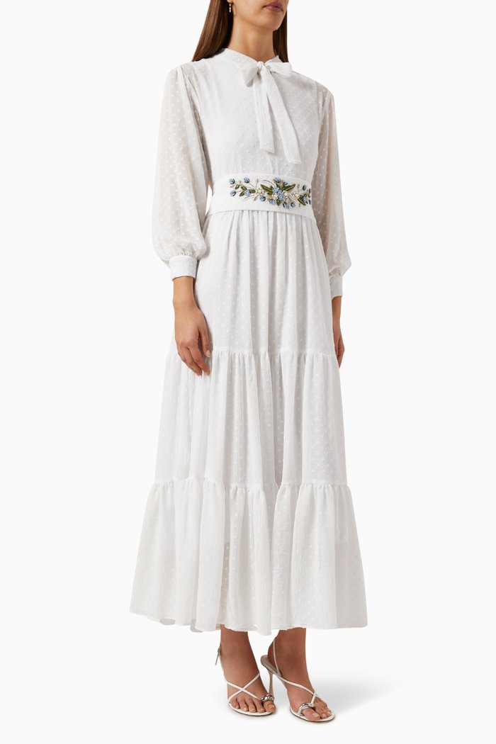 

Rosalia Gathered Maxi Dress in Chiffon, White