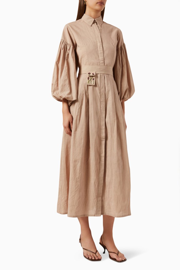 

Marie Balloon Sleeve Dress in Cotton, Neutral