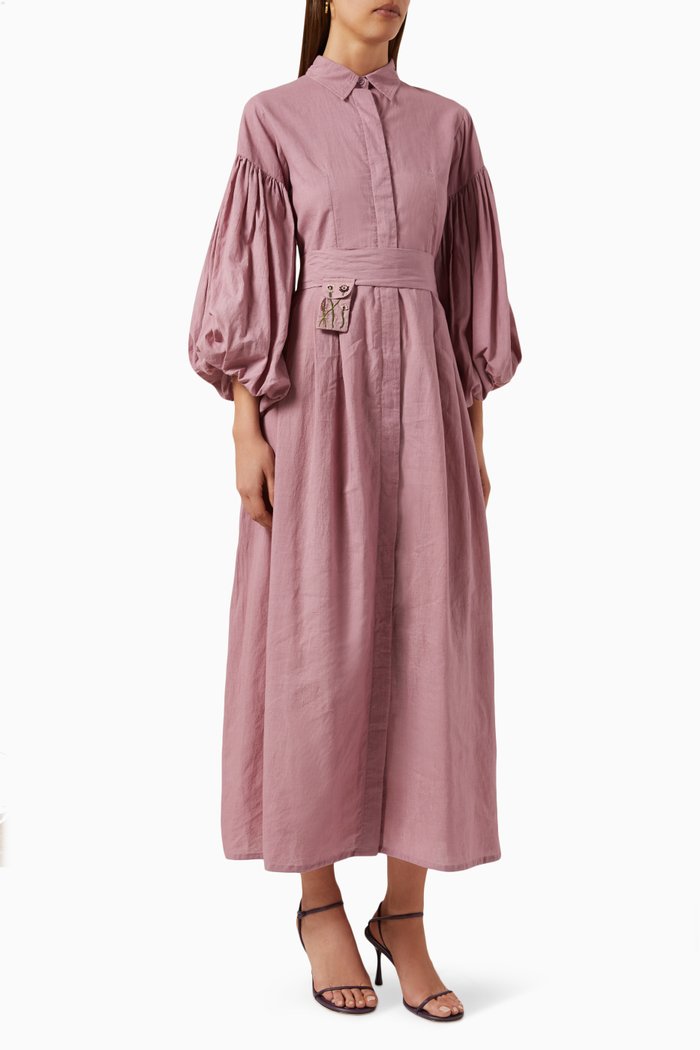 

Marie Balloon Sleeve Dress in Cotton, Pink