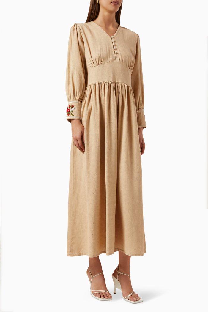

Chloe Rosette Cuff Dress in Cotton, Neutral