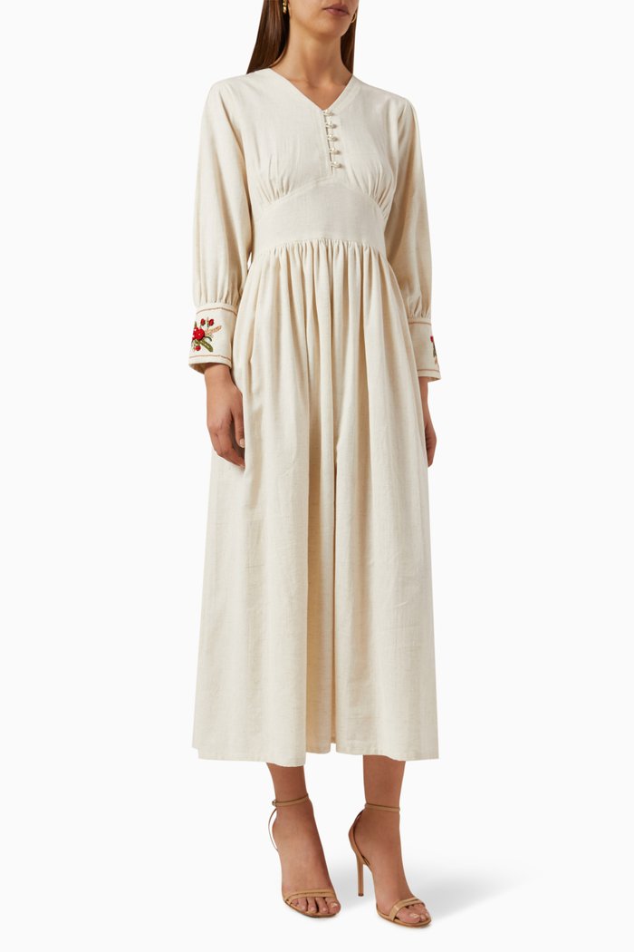 

Chloe Rosette Cuff Dress in Cotton, White