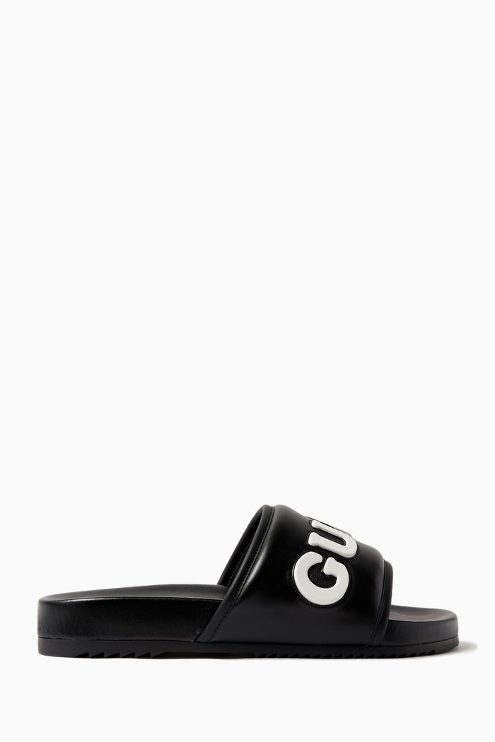

Logo Slides in Calf Leather, Black