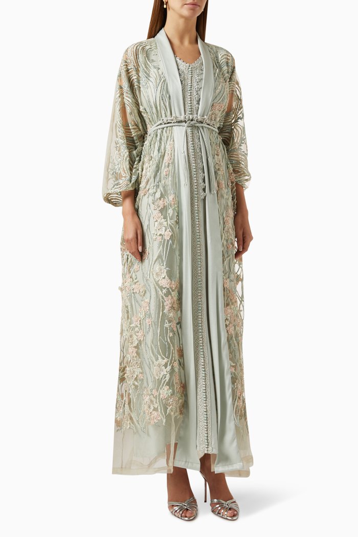 

Embroidered Cape & Moroccan Kaftan Set, Green