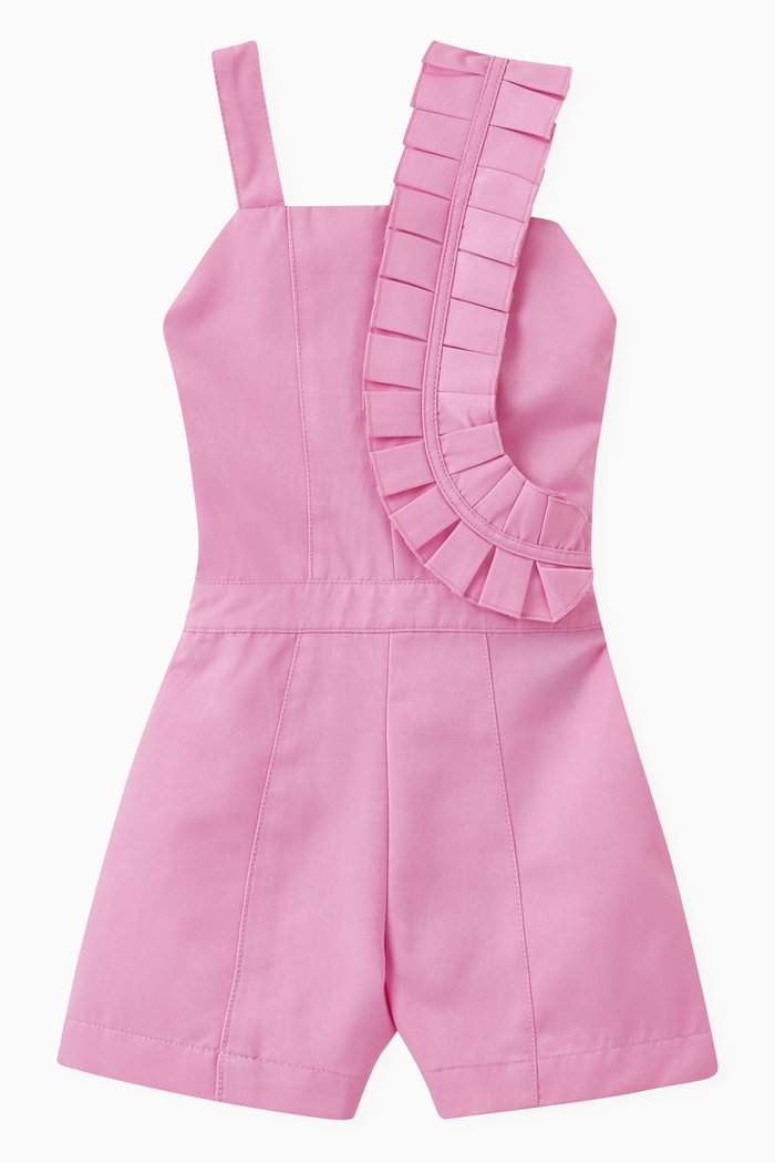 

Pleated Romper in Cotton-poly Blend, Purple