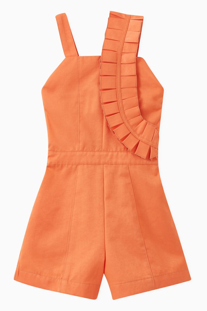

Pleated Romper in Cotton-poly Blend, Orange