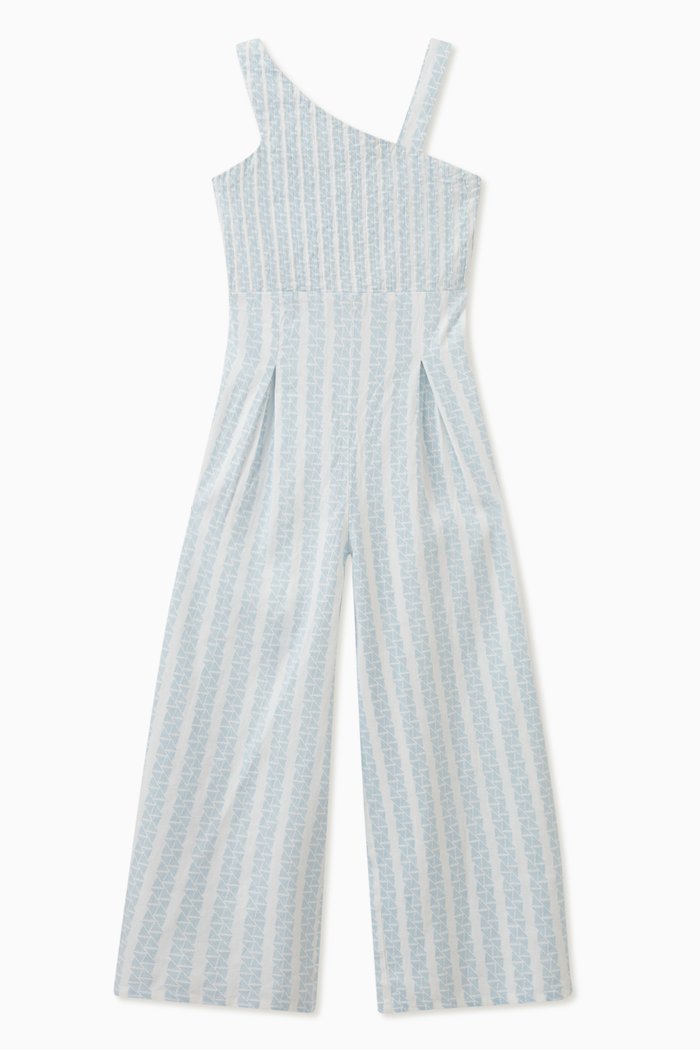 

Asymmetrical Wide Leg Jumpsuit in Linen Blend, Blue