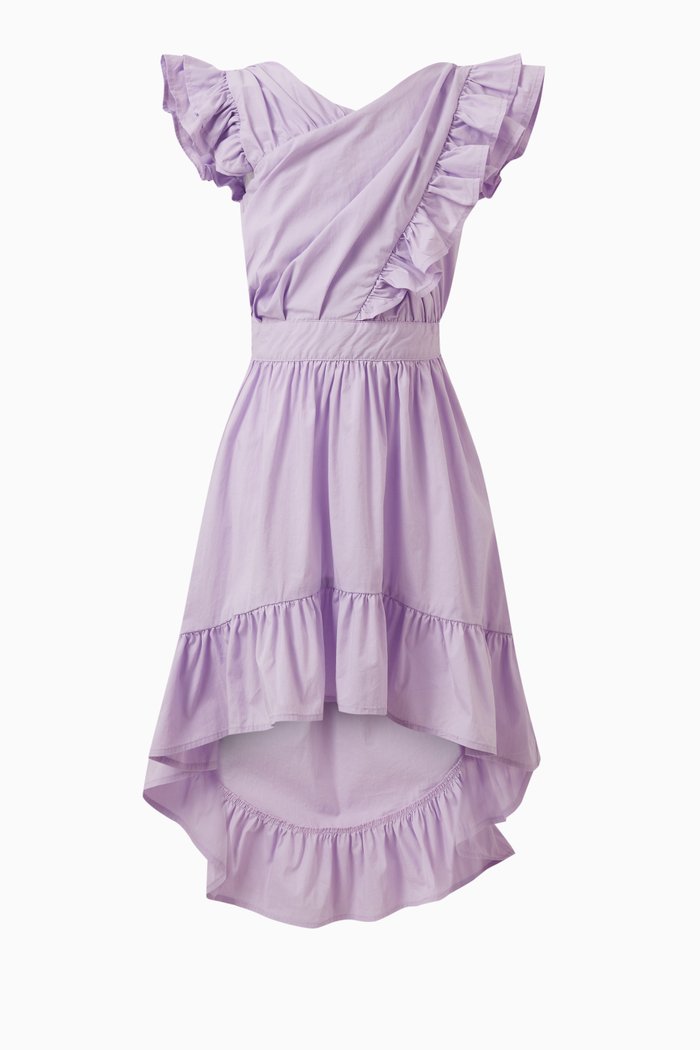 

Wrap Ruffled Dress in Cotton Blend, Purple