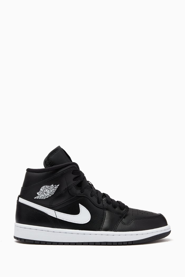 

Air Jordan 1 Mid Sneakers in Leather, Black