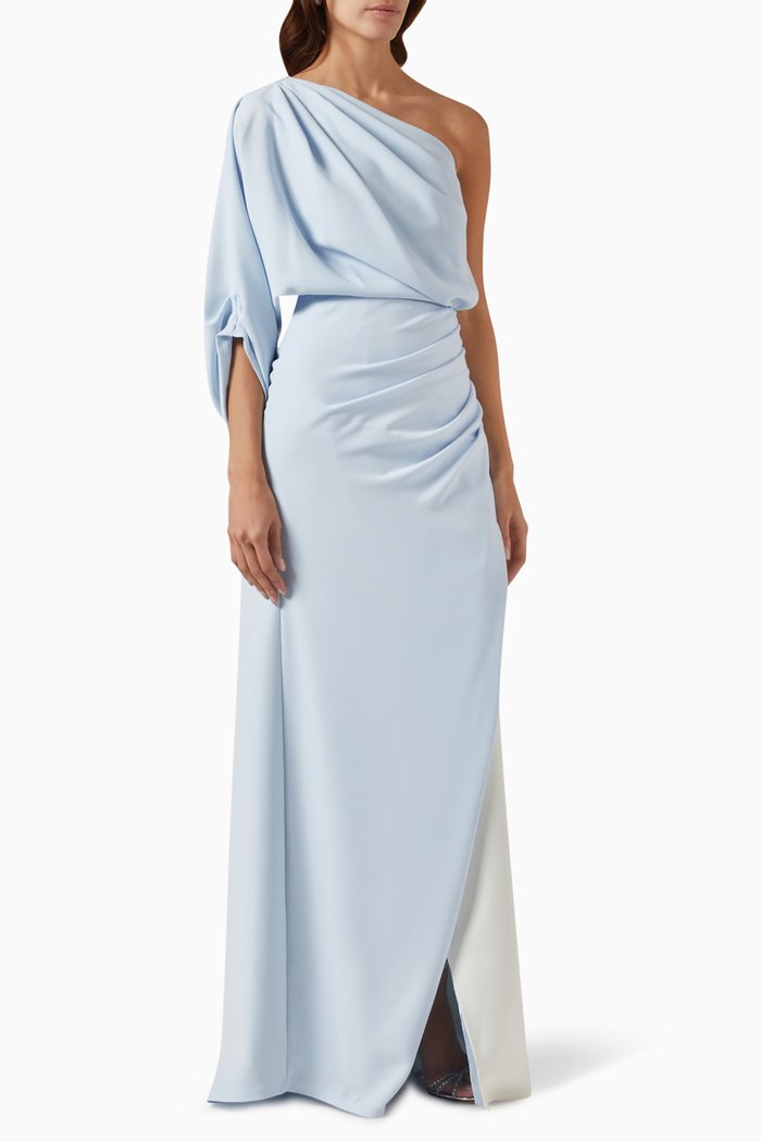 One-shoulder Gown in Crepe, Multicolour