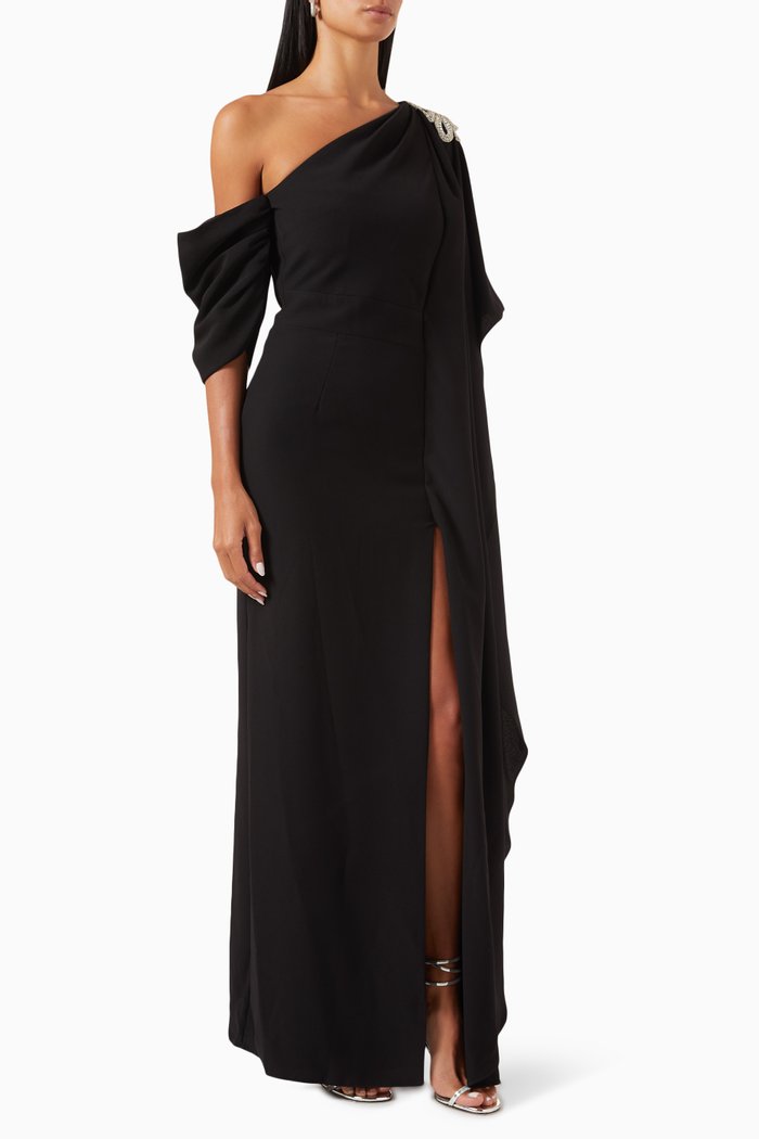 

Crystal-embellished One-shoulder Dress, Black