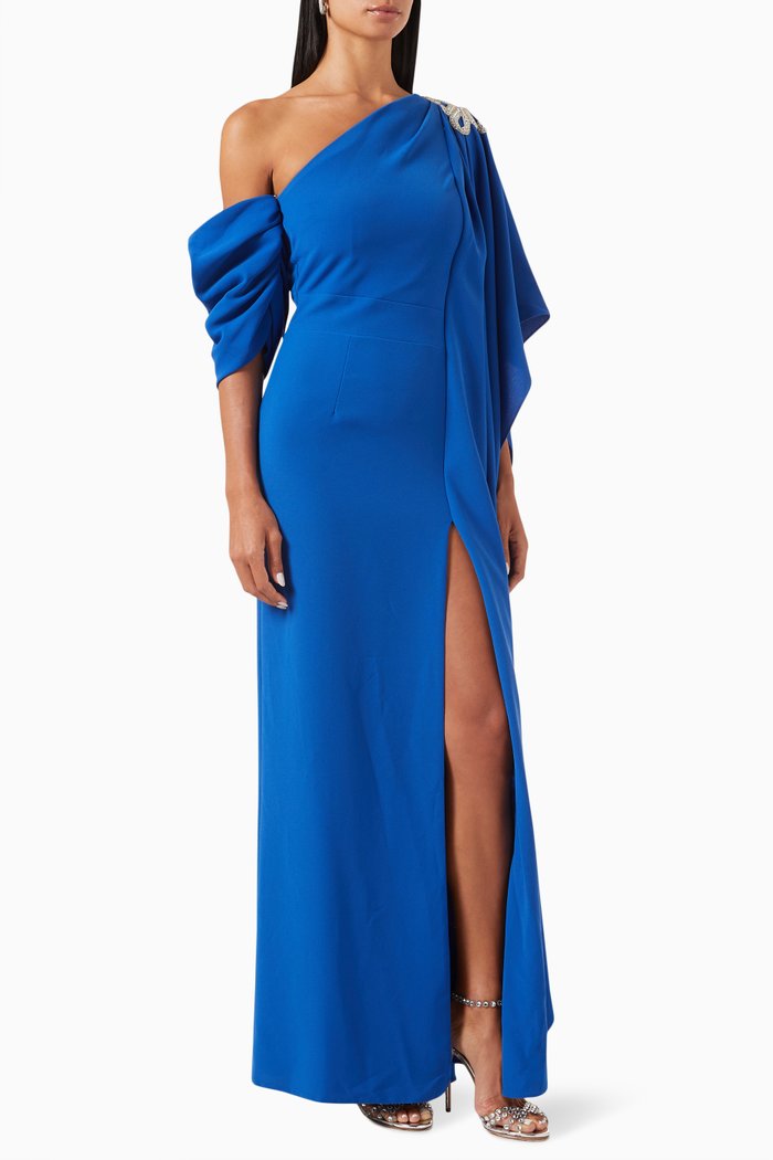 

Crystal-embellished One-shoulder Dress, Blue