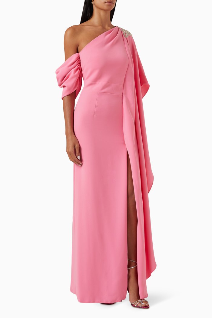 

Crystal-embellished One-shoulder Dress, Pink