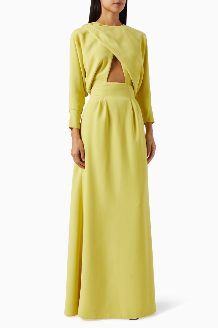

Long Sleeve Dress in Crepe, Yellow