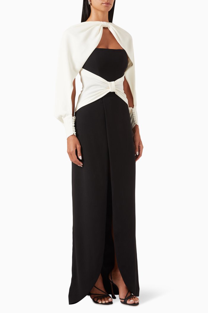 

Cape-sleeve Maxi Dress in Crepe, Multicolour