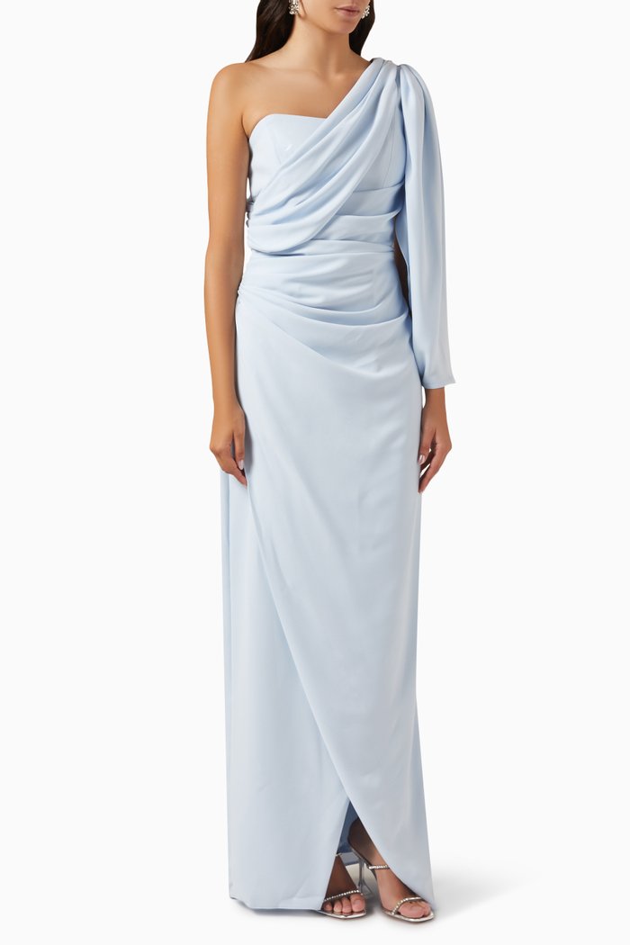 

One Shoulder Gown in Chiffon, Blue