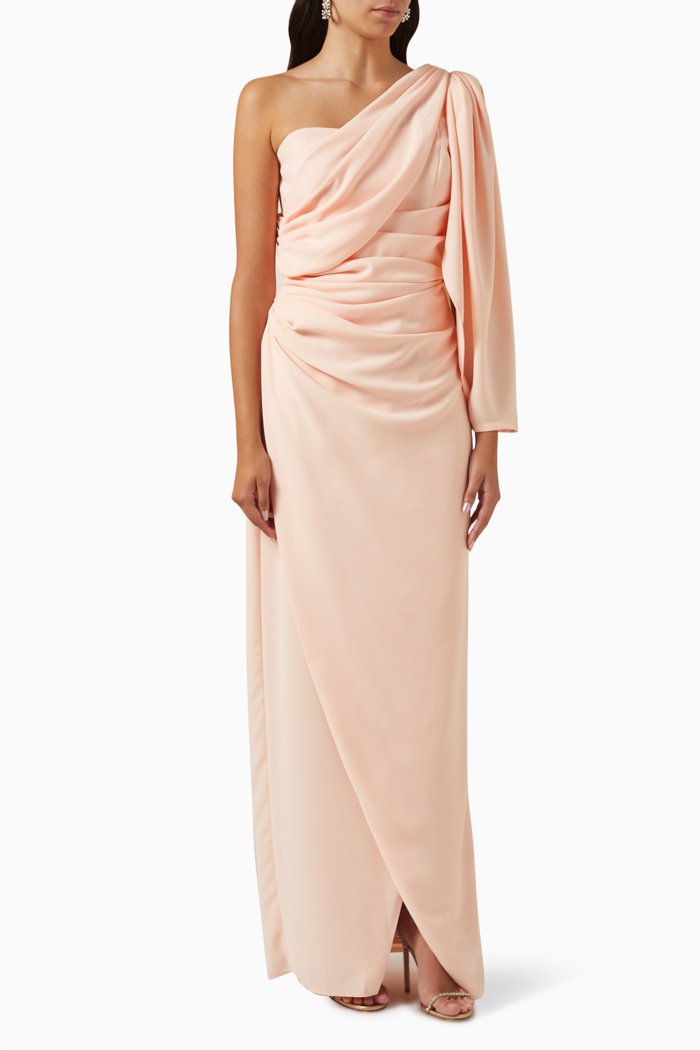 

One Shoulder Gown in Chiffon, Pink