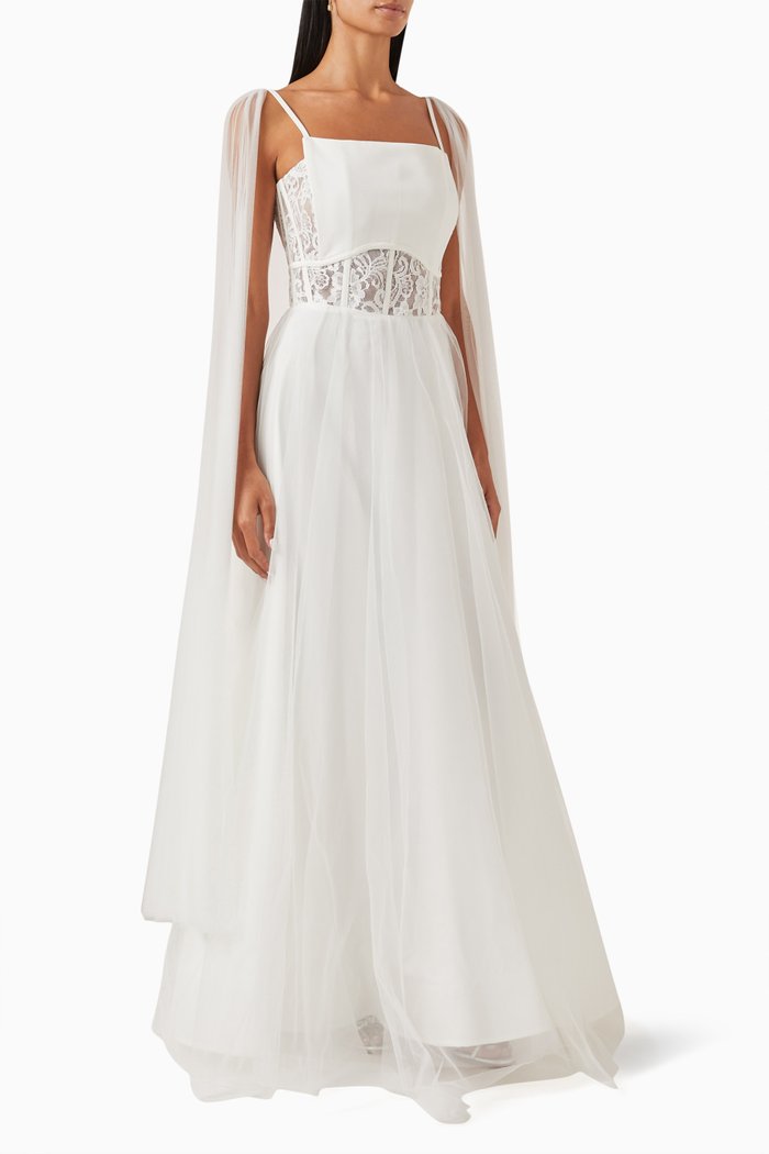 

Corset Flared Dress in Tulle, White