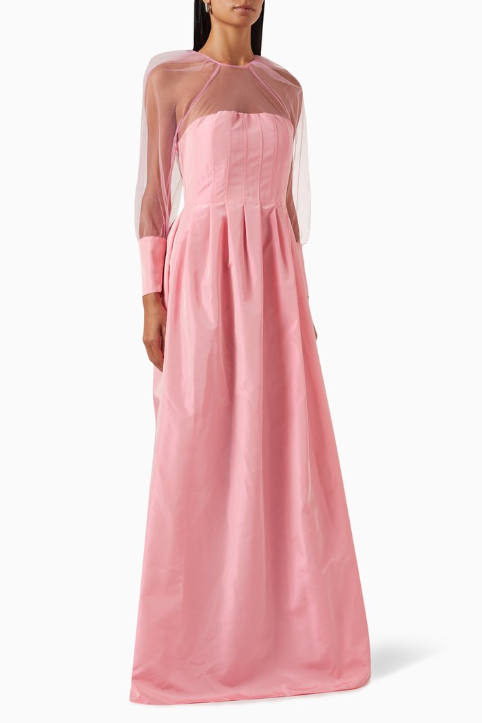

Pleated Bodice Dress in Taffeta, Pink