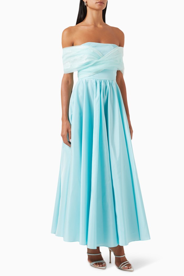 

Off-shoulder Dress in Taffeta, Green