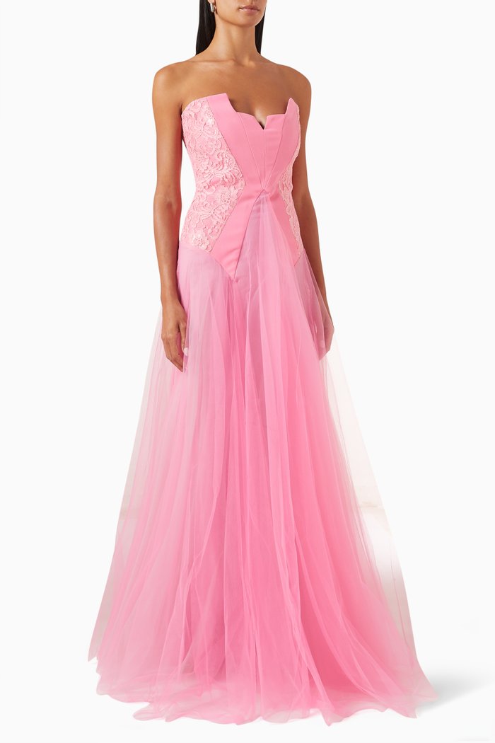 

Strapless Dress in Lace & Tulle, Pink