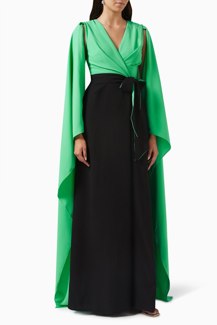 

Cape-sleeve Maxi Dress in Crepe, Multicolour