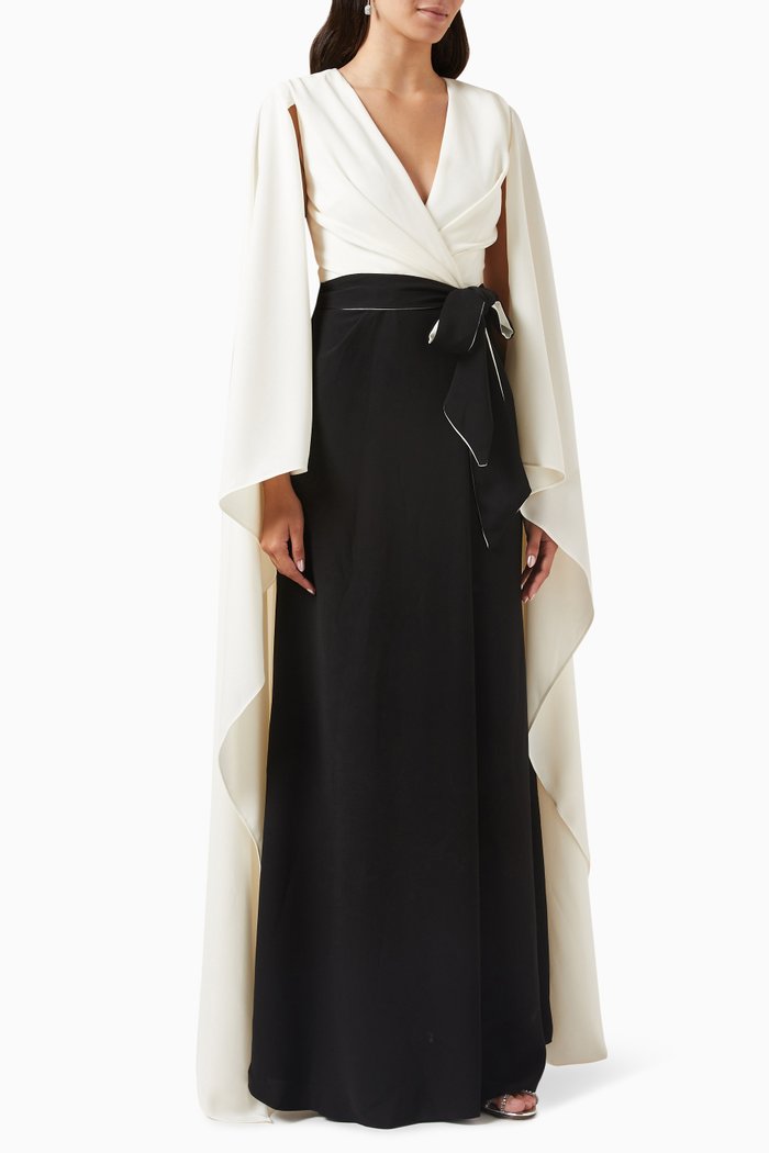 

Cape-sleeve Maxi Dress in Crepe, Multicolour