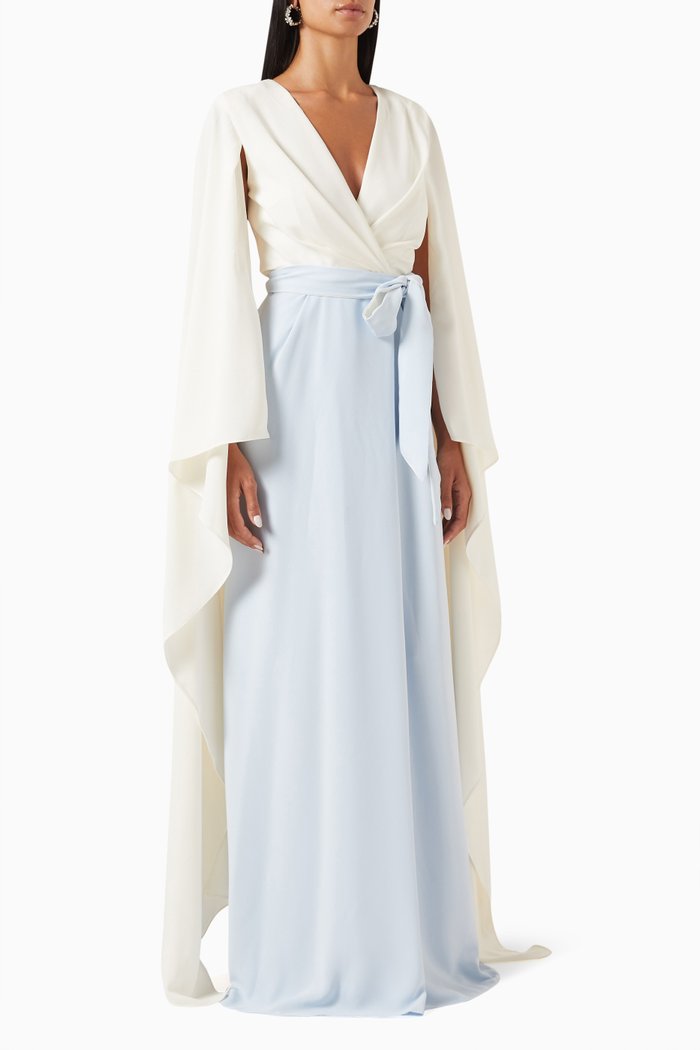

Cape-sleeve Maxi Dress in Crepe, Multicolour