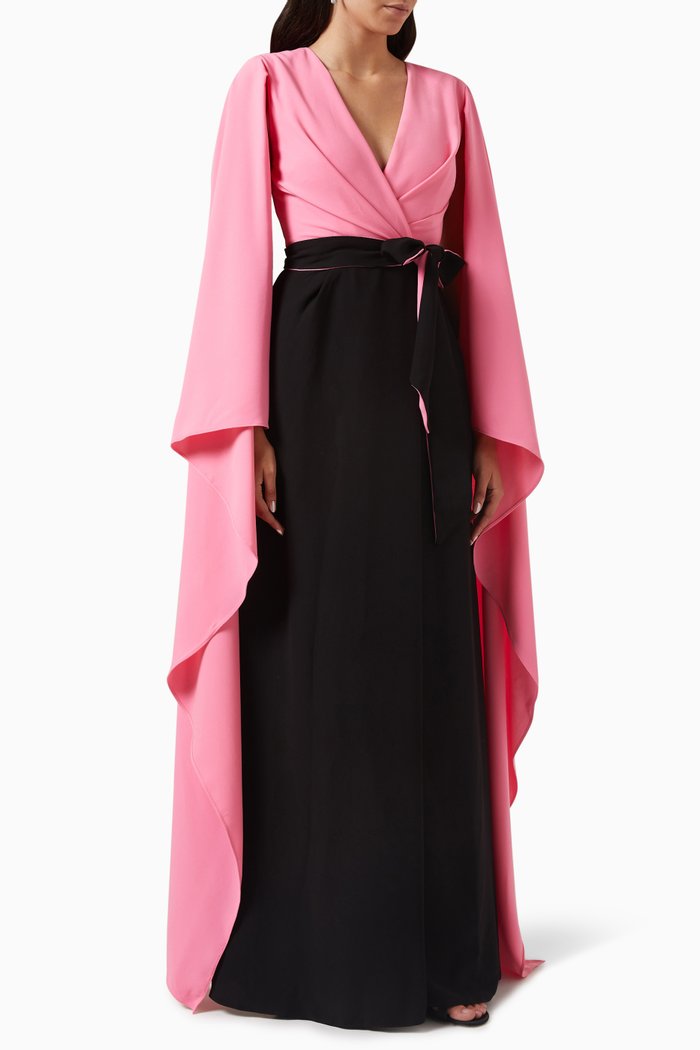 

Cape-sleeve Maxi Dress in Crepe, Multicolour