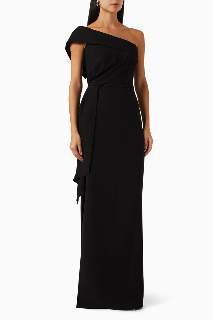 One Shoulder Dress in Crepe, Black
