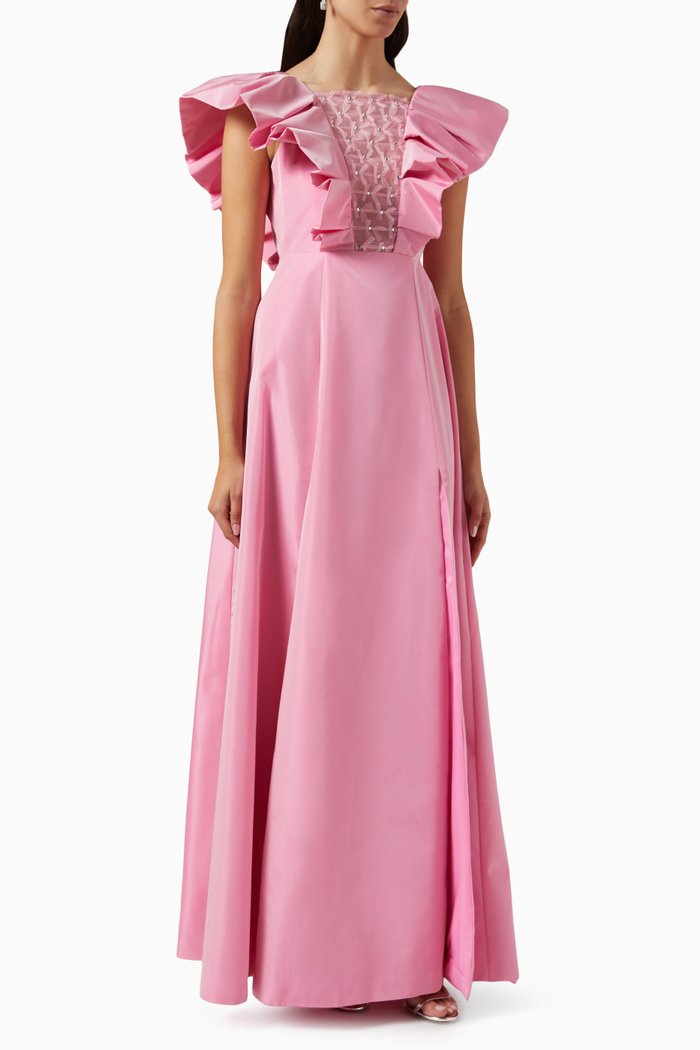 Sleeveless Dress in Nylon and Tulle, Pink