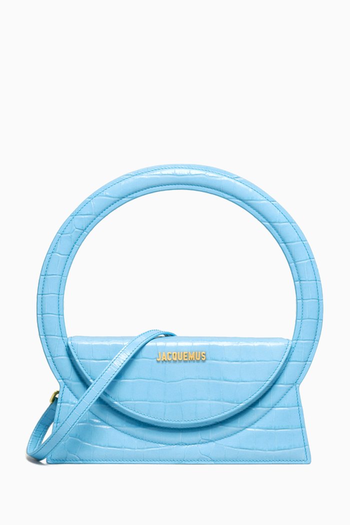 

Le Sac Rond Shoulder Bag in Crocodile-effect leather, Blue