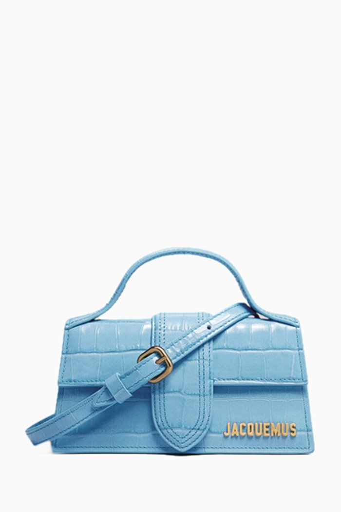 Le Bambino Mini Tote Bag in Croc-embossed Leather, Blue