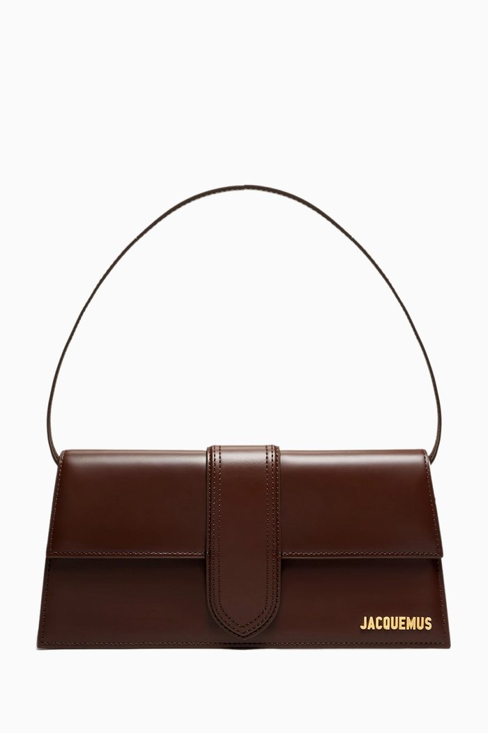 Medium Le Bambino Long Shoulder Bag in Cowskin Leather, Brown