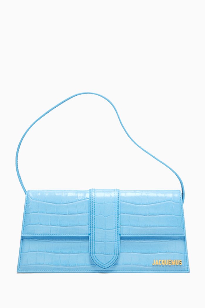 

Le Bambino Long Shoulder Bag in Croco-embossed Leather, Blue