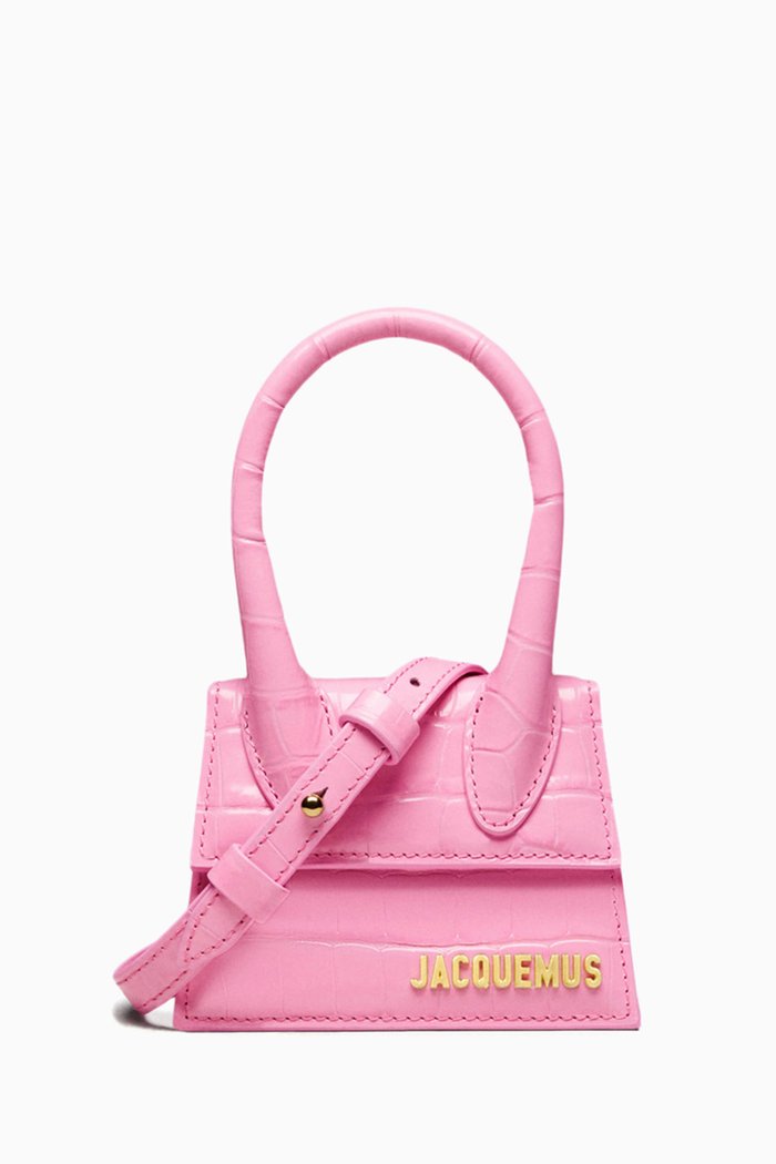

Le Chiquito Signature Mini Tote Bag in Croc-embossed Leather, Pink