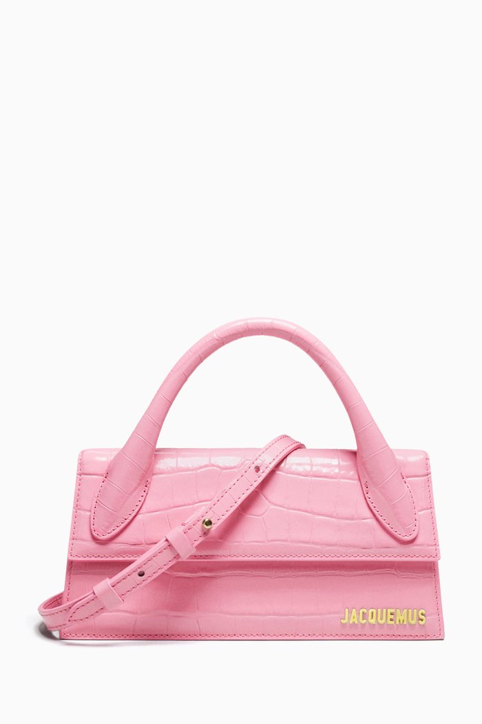 

Le Chiquito Long Tote Bag in Croc-embossed Leather, Pink