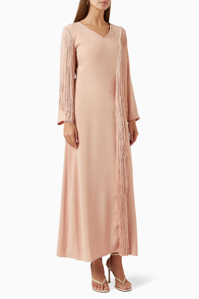 

Fringe Maxi Dress in Crepe, Pink