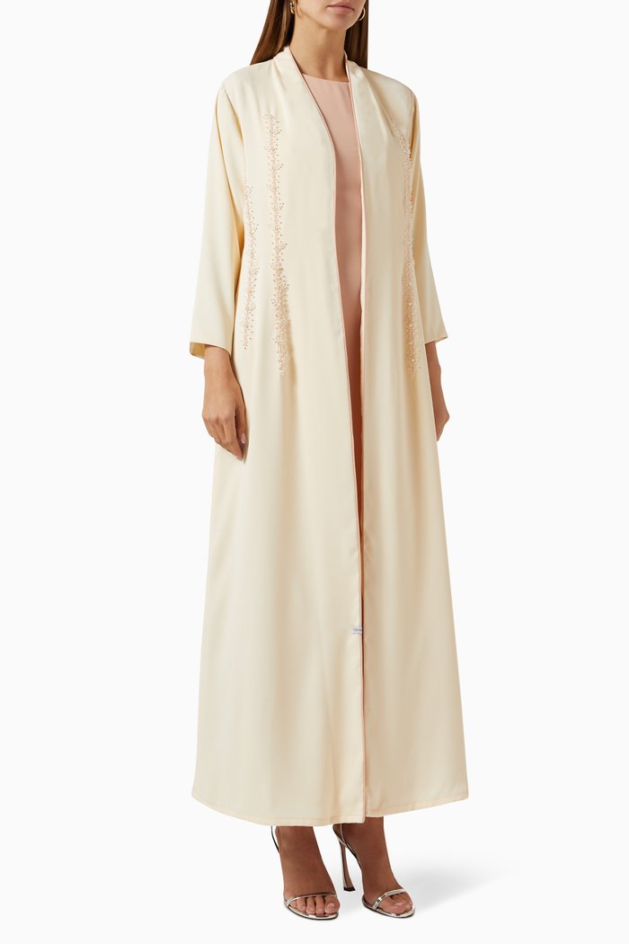 

Bead-embellished Kaftan Set in Crepe, Neutral