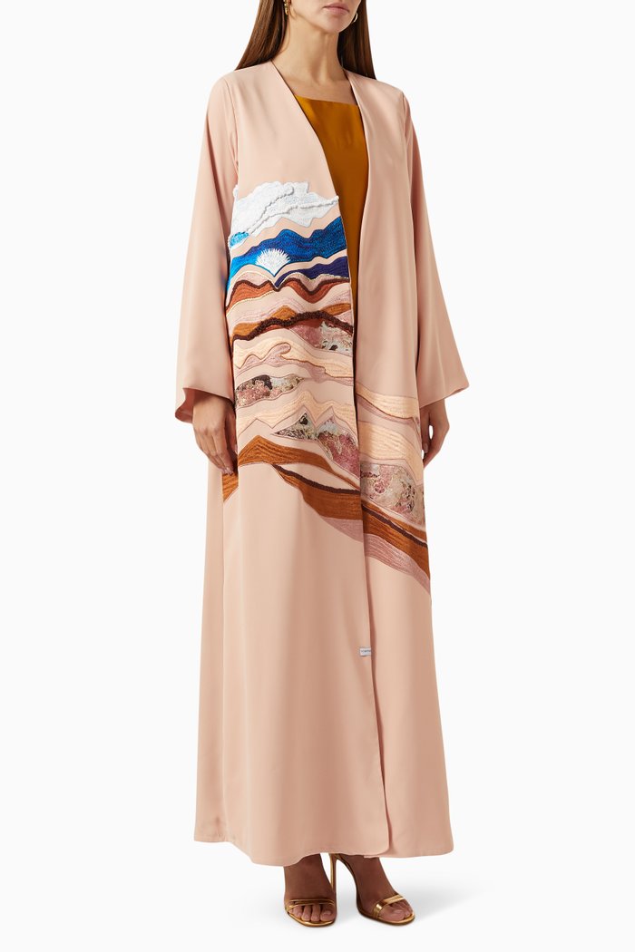 

Embroidered Abaya Set in Crepe, Pink
