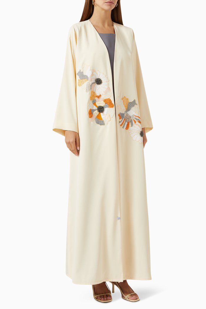 

Floral Embroidered Abaya Set in Crepe, Neutral