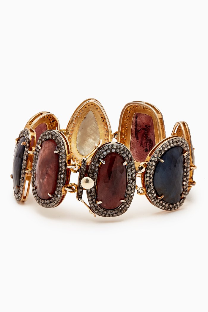 Jaanvi Bracelet in Antique Silver & Sapphire, Gold